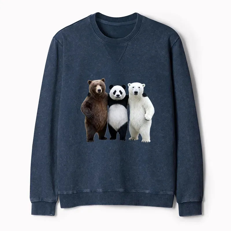 Kyoto-Lion Three Bears Stand Together Washed Terry Sweatshirt