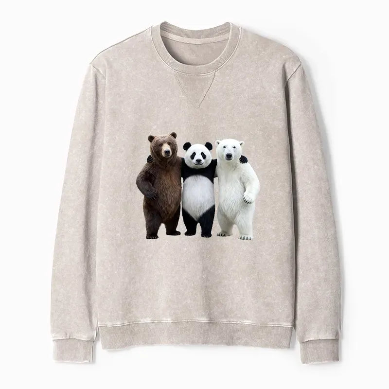 Japanese Three Bears Washed Sweatshirt for Daily Wear