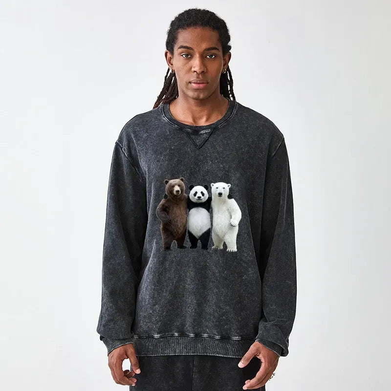 Kyoto-Lion Three Bears Stand Together Washed Terry Sweatshirt