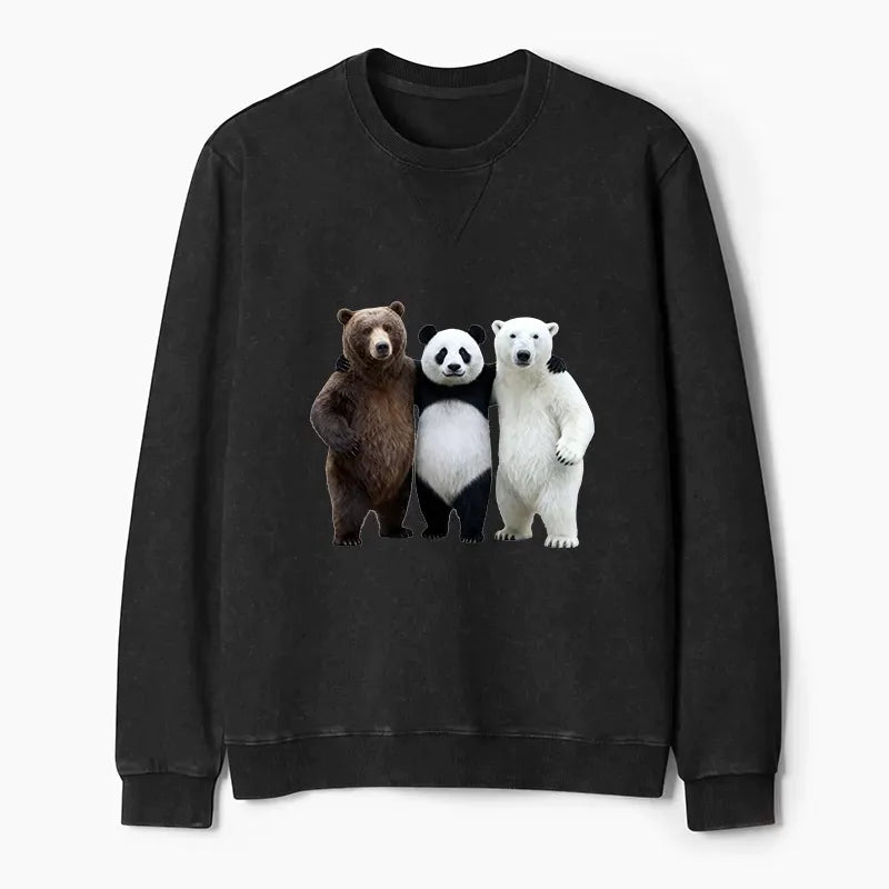 Kyoto-Lion Three Bears Stand Together Washed Terry Sweatshirt