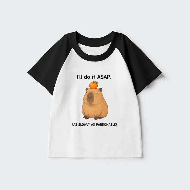 Kyoto-Lion Slow Task Capybara Meme Kids Raglan T-shirt