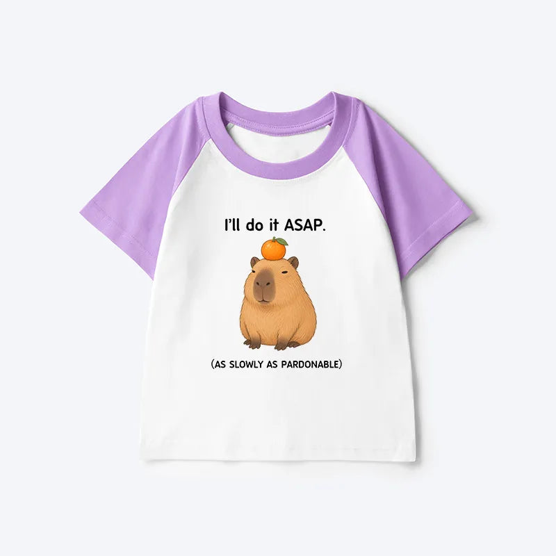 Kyoto-Lion Slow Task Capybara Meme Kids Raglan T-shirt