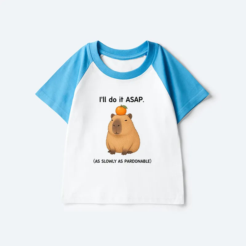 Kyoto-Lion Slow Task Capybara Meme Kids Raglan T-shirt