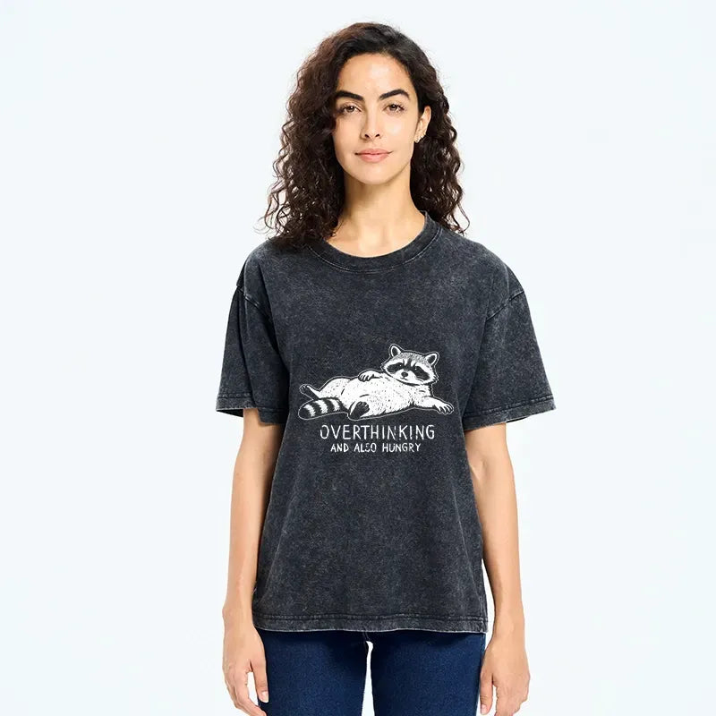 Kyoto-Lion Hungry Overthinking Raccoon Washed T-Shirt