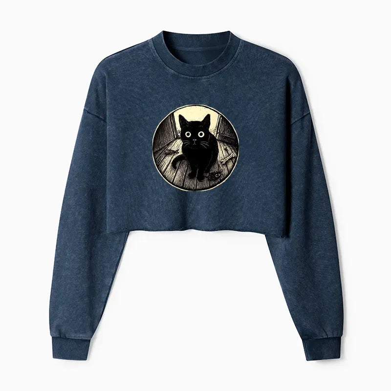 Soft Cotton Cat Crop Sweatshirt On Sale