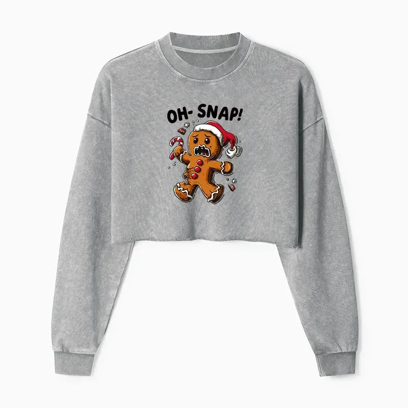 Kyoto-Lion Oh Snap The Gingerbread Man's Christmas Washed Crop Sweatshirt
