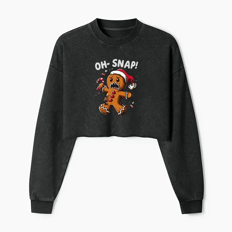 Kyoto-Lion Oh Snap The Gingerbread Man's Christmas Washed Crop Sweatshirt