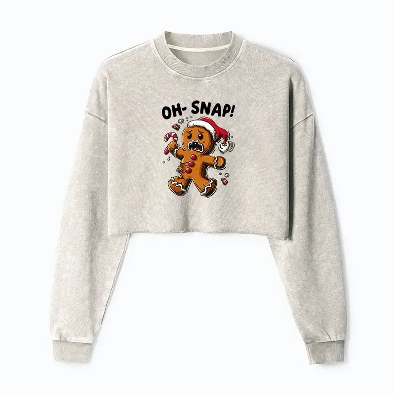 Kyoto-Lion Oh Snap The Gingerbread Man's Christmas Washed Crop Sweatshirt