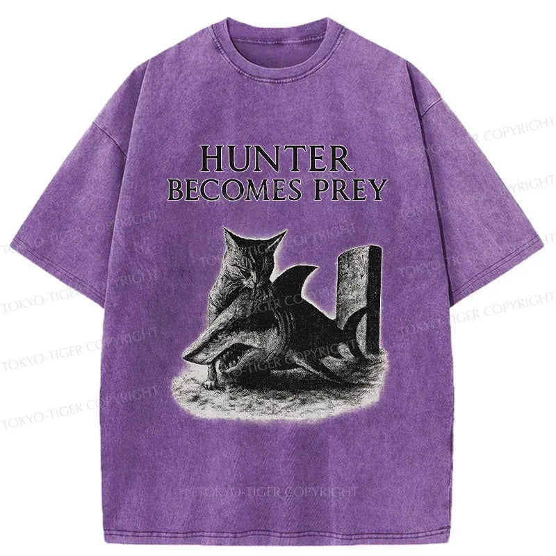 Washed unisex t-shirt with cat and shark