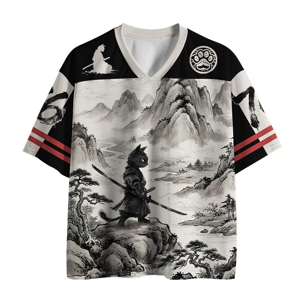Kyoto-Lion Samurai Cat Mountains Mesh Jersey