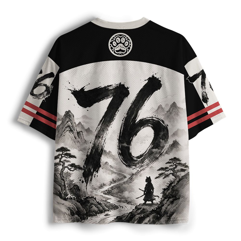 Kyoto-Lion Samurai Cat Mountains Mesh Jersey