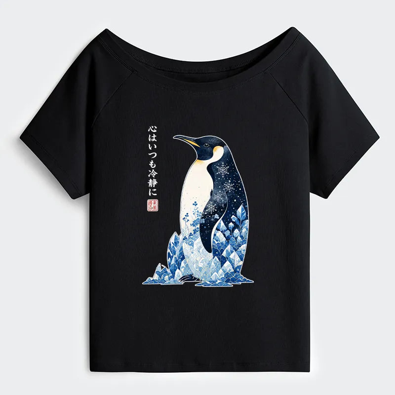 Kyoto-Lion Keep Calm Penguin Off Shoulder T-Shirt