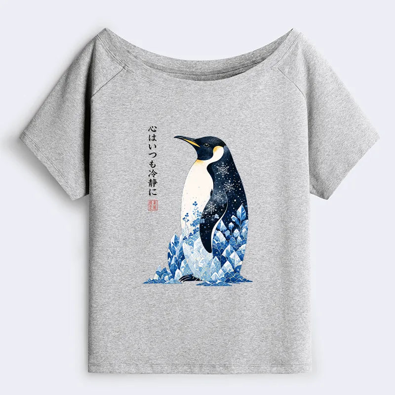 Kyoto-Lion Keep Calm Penguin Off Shoulder T-Shirt