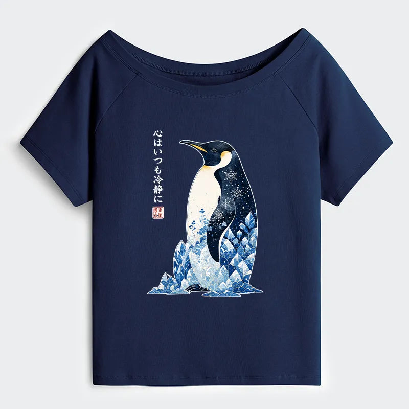 Kyoto-Lion Keep Calm Penguin Off Shoulder T-Shirt