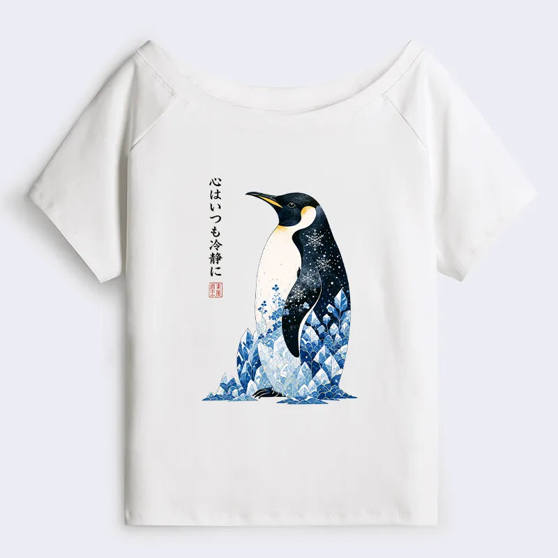 Kyoto-Lion Keep Calm Penguin Off Shoulder T-Shirt