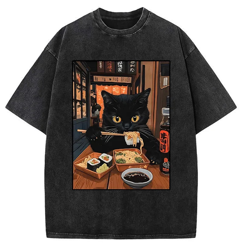 Kyoto lion cat eating sushi shirt for men