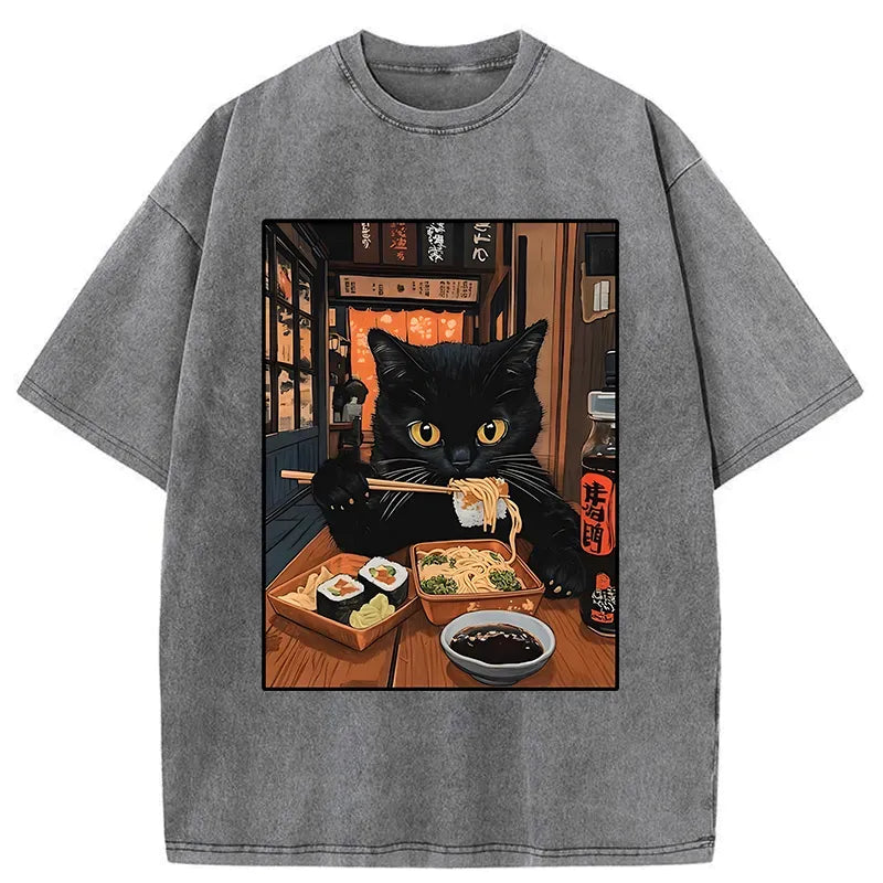 Kyoto lion cat eating sushi shirt for men