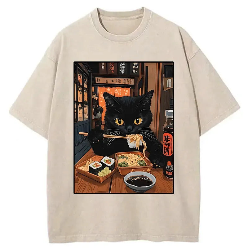 Kyoto lion cat eating sushi shirt for men