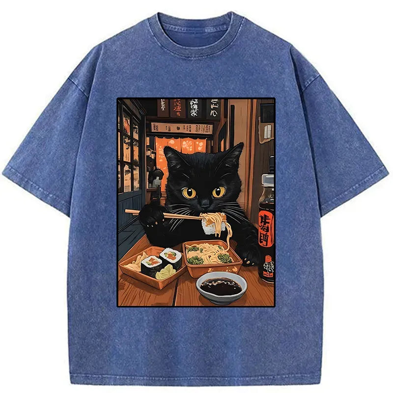 Japanese black cat sushi t-shirt gift idea