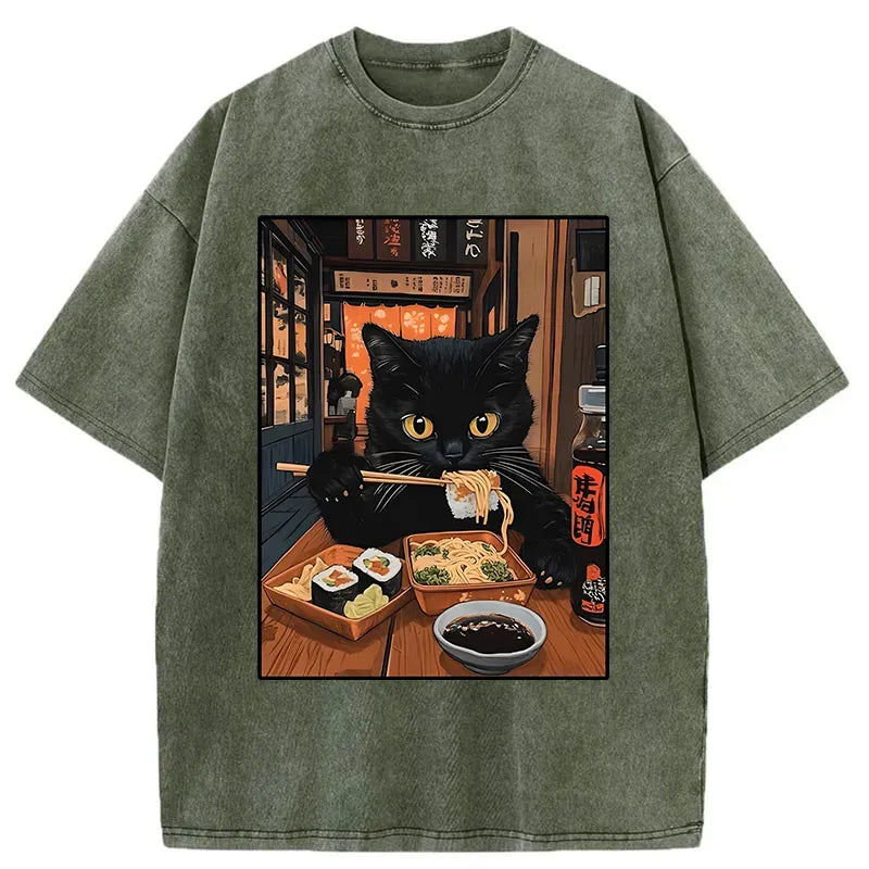 Kyoto lion cat eating sushi shirt for men