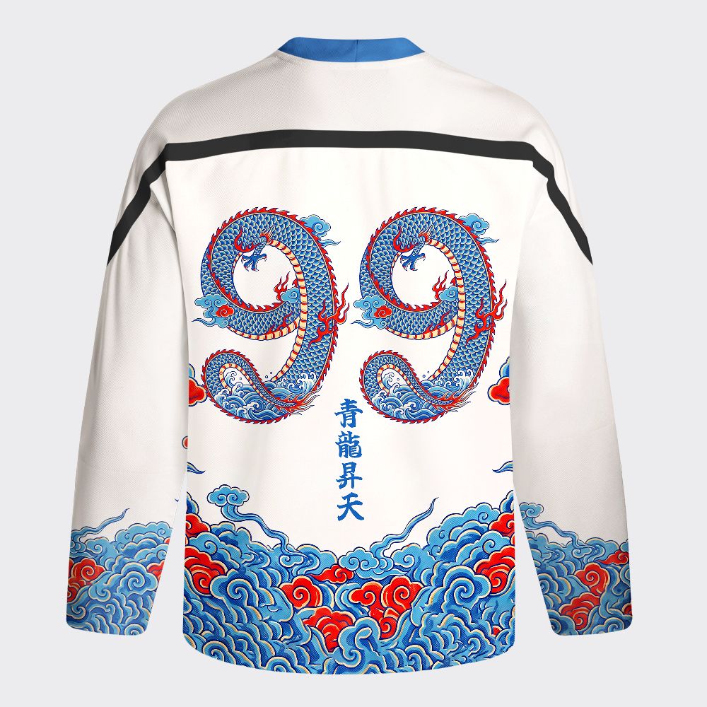 Kyoto-Lion Traditional Oriental Dragon Cloud Long-Sleeve Hockey Jersey