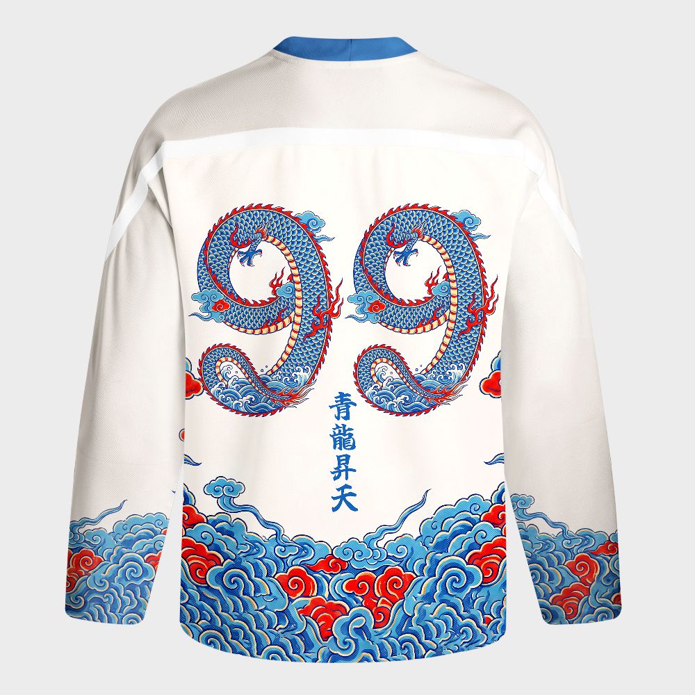 Kyoto-Lion Traditional Oriental Dragon Cloud Long-Sleeve Hockey Jersey