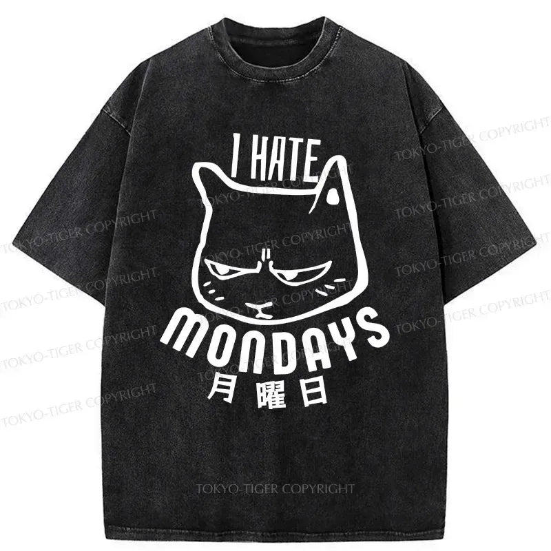 Kyoto-Lion Cat Hate Monday Washed T-Shirt