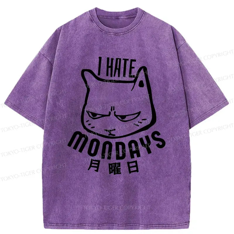 Kyoto-Lion Cat Hate Monday Washed T-Shirt