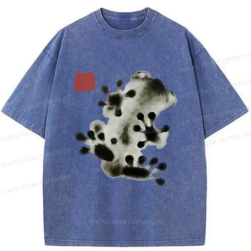 Kyoto-Lion Ink Painting Frog Washed T-Shirt