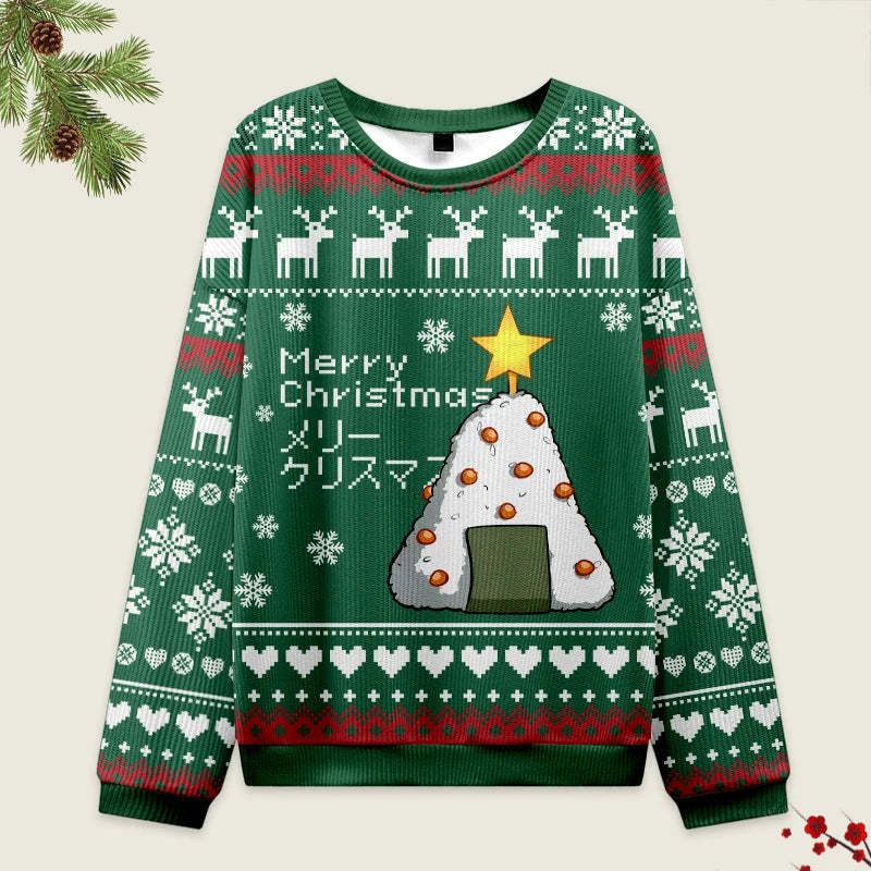 japanese green christmas ugly sweatshirt