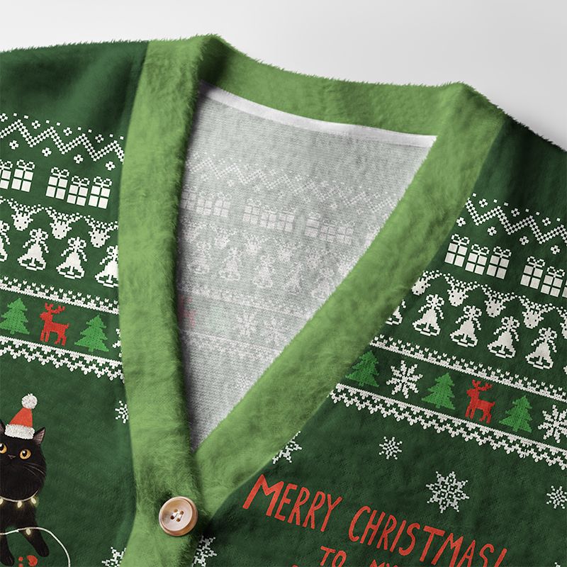 Kyoto-Lion Funny Cat: Merry Christmas To My Human Servant Ugly Cardigan Sweater