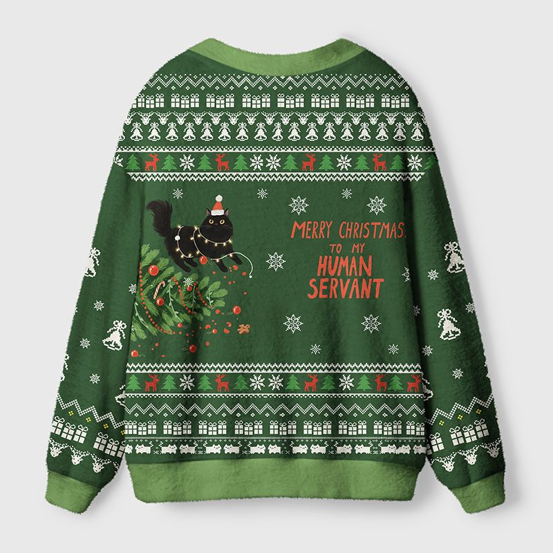 Kyoto-Lion Funny Cat: Merry Christmas To My Human Servant Ugly Cardigan Sweater