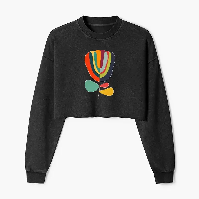 Colorful flower print crop sweatshirt for women