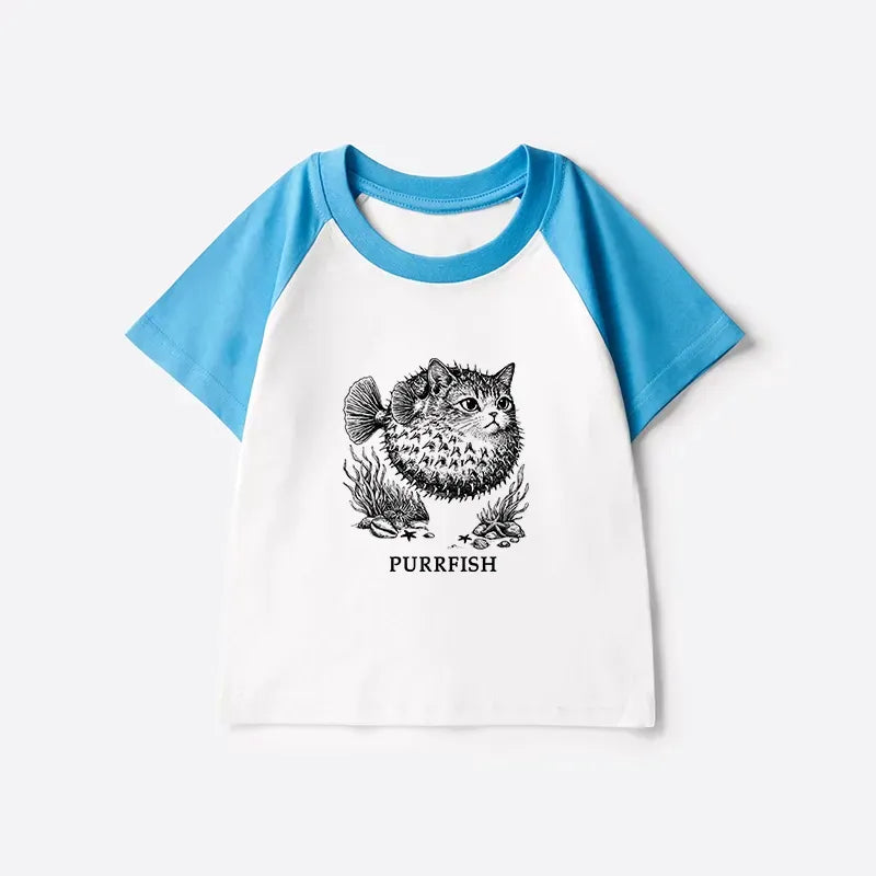 Kyoto-Lion Spiky Puffer With Cute Cat Head Kids Raglan T-shirt