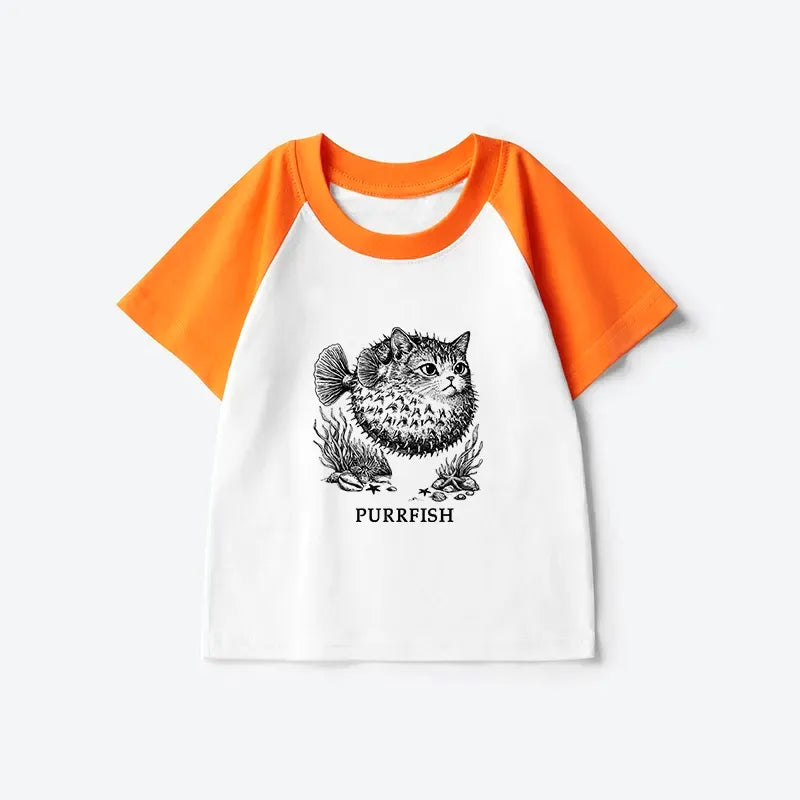 Kyoto-Lion Spiky Puffer With Cute Cat Head Kids Raglan T-shirt