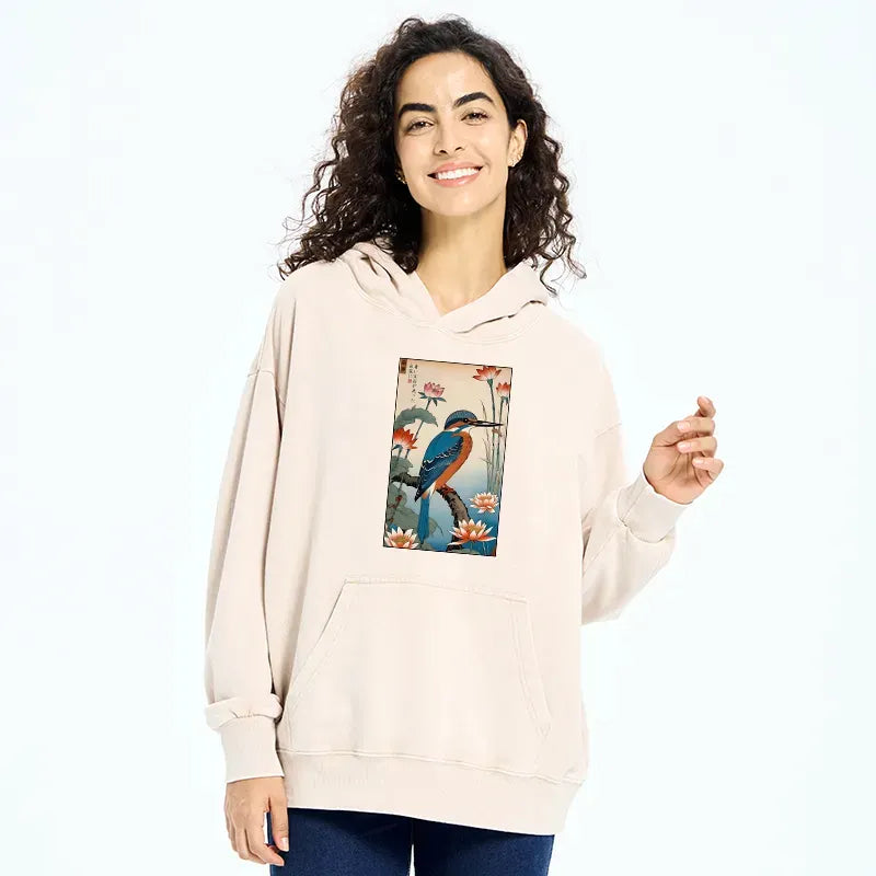 Kyoto-Lion Ukiyo-e Kingfisher Washed Hoodie