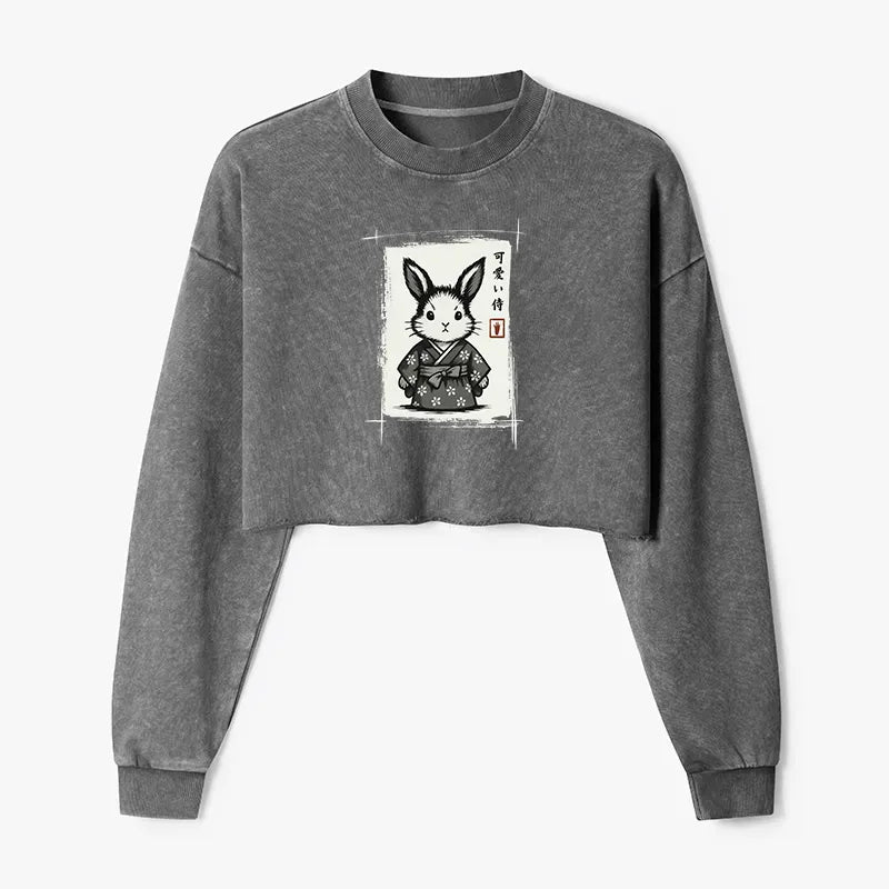 Japanese woodcut bunny crop sweatshirt