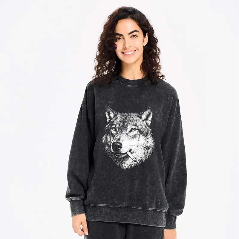Kyoto-Lion Cool Wolf Meme Bad Decisions Pending Washed Sweatshirt