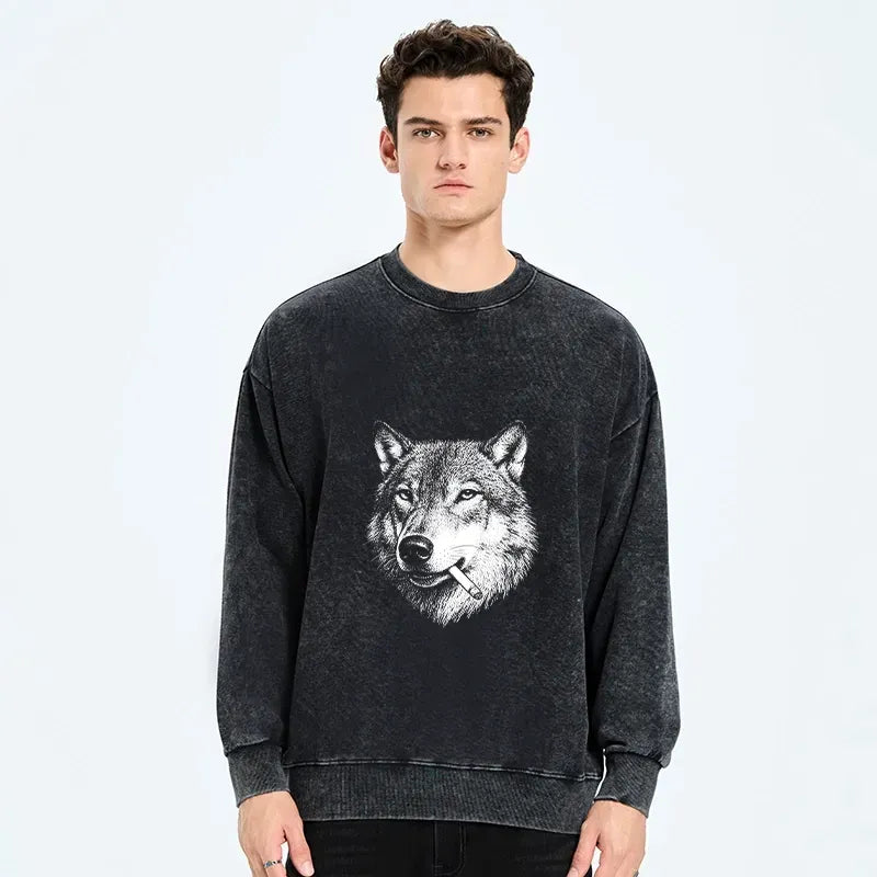 Kyoto-Lion Cool Wolf Meme Bad Decisions Pending Washed Sweatshirt