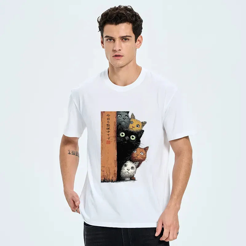 Japanese Classic T-Shirt with Five Cats