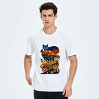 Kyoto-Lion Stacked Floral Cats Retro Art Print Classic T-Shirt