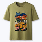 Japanese retro floral cat t-shirt for daily wear