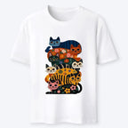 Kyoto-Lion Stacked Floral Cats Retro Art Print Classic T-Shirt