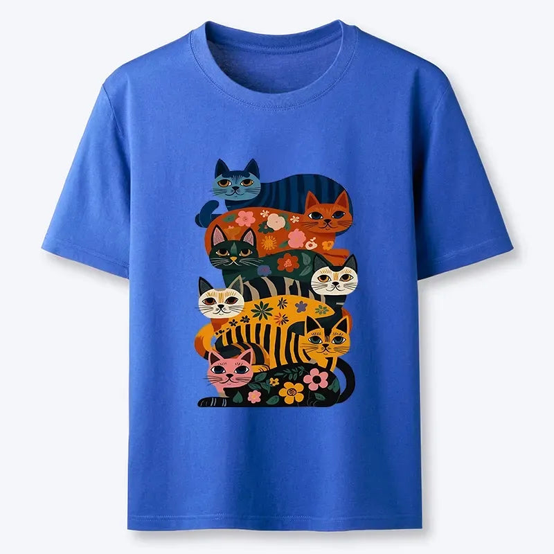 Kyoto-Lion Stacked Floral Cats Retro Art Print Classic T-Shirt