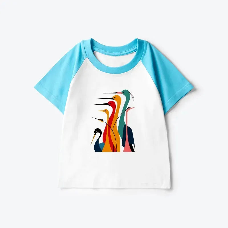 Kyoto-Lion Various Types Of Cranes Kids Raglan T-shirt