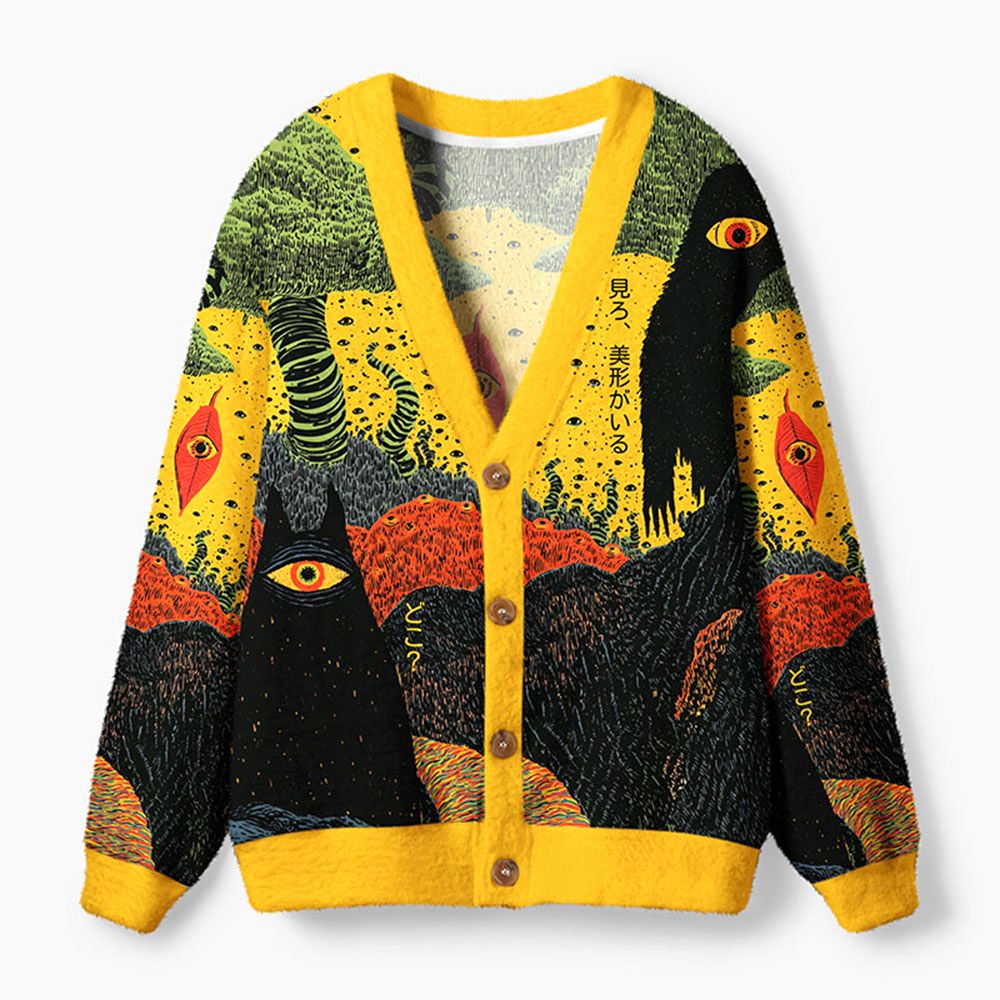 Kyoto-Lion Watching From The Shadows Ugly Cardigan Sweater