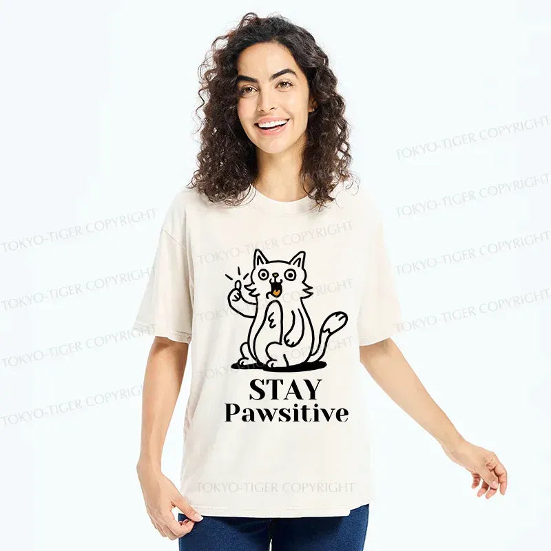 Stay Positive Cat Shirt for Casual