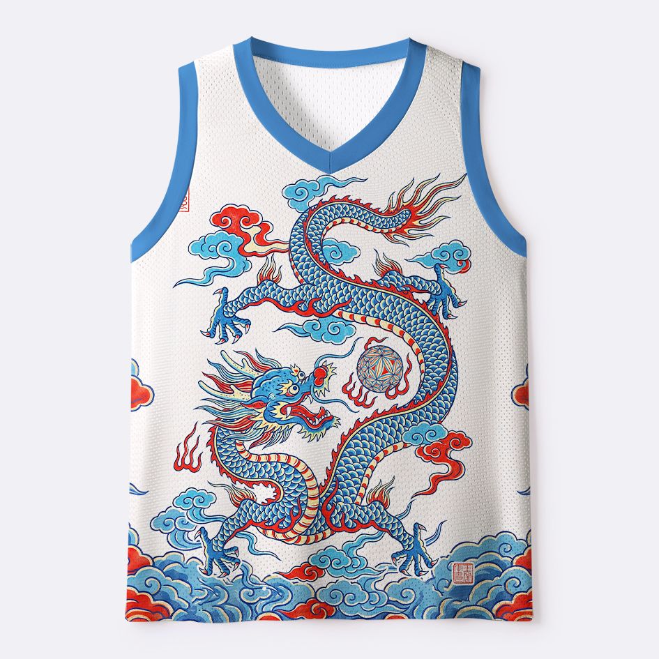Kyoto-Lion Traditional Oriental Dragon Cloud Mesh Tank Top