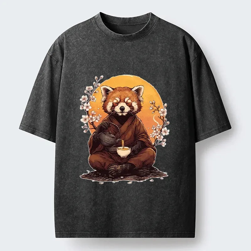 Kyoto-Lion Tea Monk Red Panda Washed T-Shirt