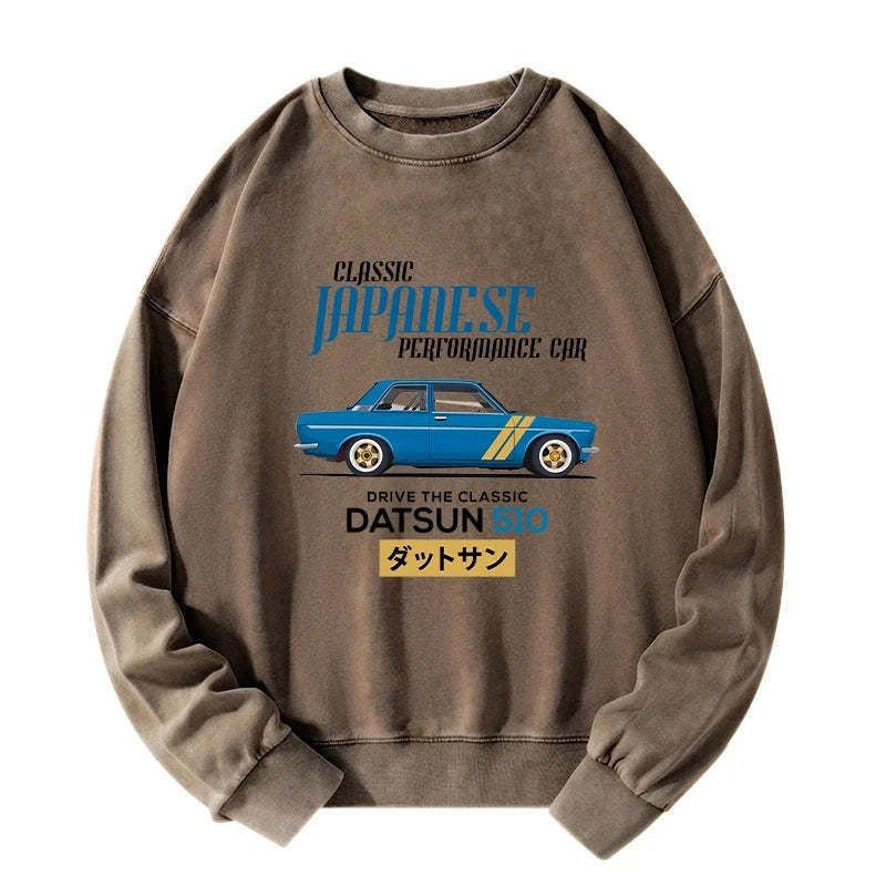 Kyoto-Lion Datsun 510 - Classic Japanese Car Washed Sweatshirt